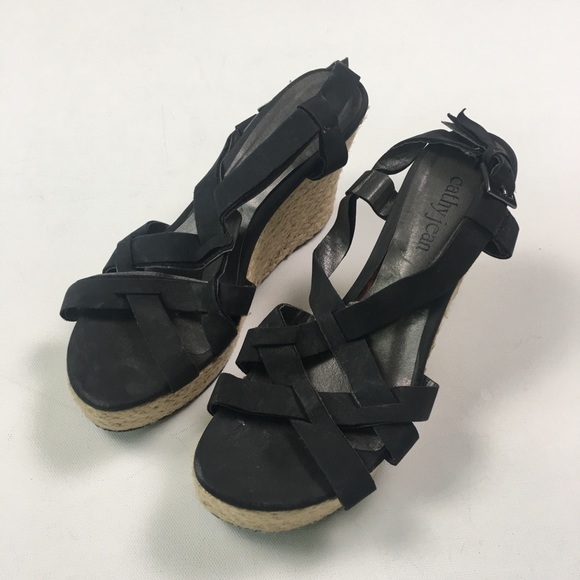 Cathy Jean Black Rope Wedge Sz 5 C59 - Picture 3 of 5